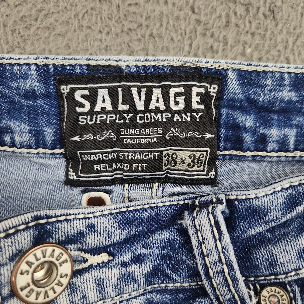 Buckle Salvage Supply Jeans Mens 38x36 Blue Anarchy Straight Relaxed Fit Denim - Picture 3 of 12